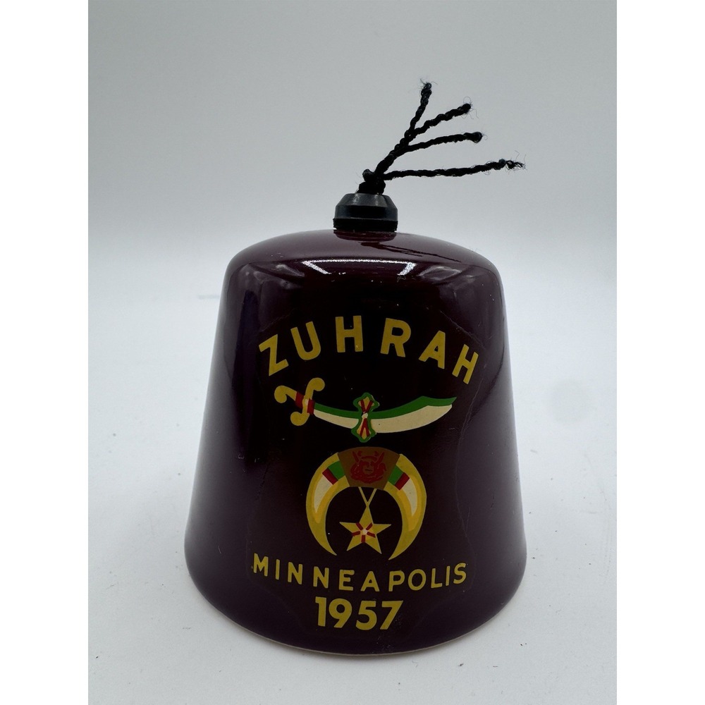 Vintage 1957 Zuhrah Minneapolis Fez Ceramic Bell Shrine Masonic Collectible 3"